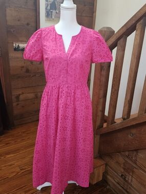 J. Crew Bright Pink Eyelet Maxi Dress